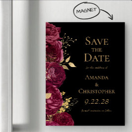 Burgundy Gold Black Floral Wedding Save the Date Magneteinladung