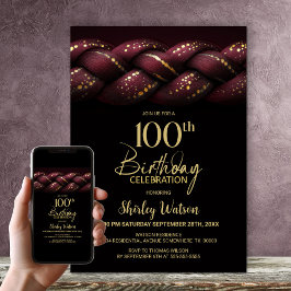Burgundy Gold Braid 100. Geburtstagsparty Einladung