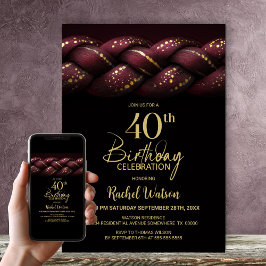 Burgundy Gold Braid 40. Geburtstag Party Einladung