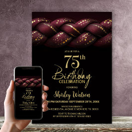 Burgundy Gold Braid 75. Geburtstagsparty Einladung