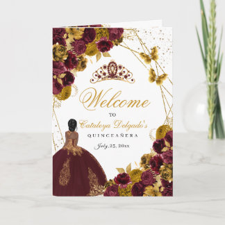 Burgundy & Gold Butterfly Quinceanera Programm
