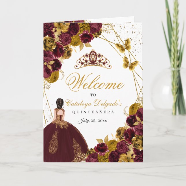 Burgundy & Gold Butterfly Quinceanera Programm (Vorderseite)