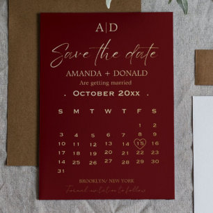 Burgundy Gold Calendar Wedding Save the date Folieneinladung