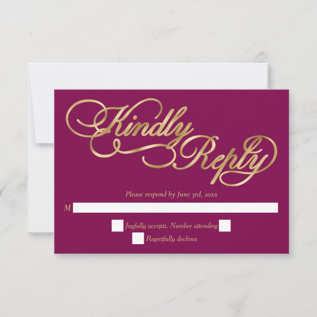 Burgundy & Gold Calligraphy Formal Wedding RSVP (Vorderseite)