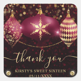Burgundy Gold Christmas Baubles 16 . Geburtstag Quadratischer Aufkleber
