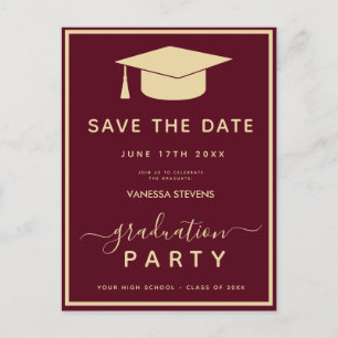 Burgundy Gold Classic Abschluss Save the Date Postkarte