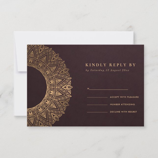 BURGUNDY GOLD CLASSIC VERZIERT MANDALA WEDD RSVP (Vorderseite)