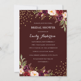 Burgundy Gold Confetti Floral Fall Brautparty Einladung