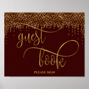 Burgundy Gold Confetti Kalligraphie Gästebuch