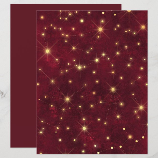 Burgundy Gold Constellation Pattern Scrapbook Pape (Vorne/Hinten)