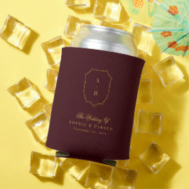 Burgundy & Gold Crest Monogram Wedding Favor Dosenkühler