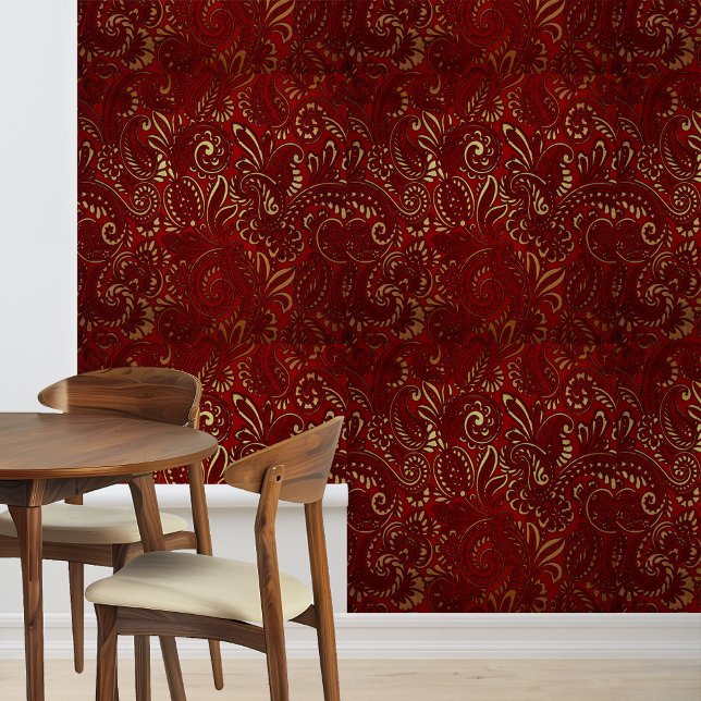 Burgundy Gold Damask Paisley Tapete (Von Creator hochgeladen)