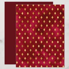 Burgundy Gold Diamond Muster Scrapbook Paper