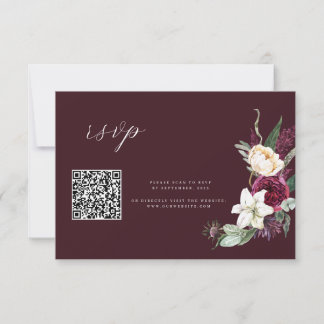 Burgundy Gold - Elegant Floral Luxe Hochzeit QR RSVP Karte
