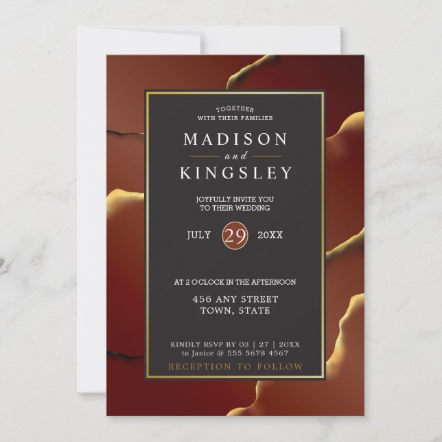 Burgundy Gold 🌿 Elegant Inky Abstrakt Hochzeit Einladung (Vorderseite)