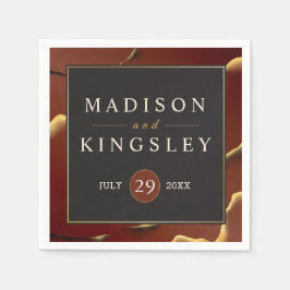 Burgundy Gold 🌿 Elegant Inky Abstrakt Hochzeit Serviette