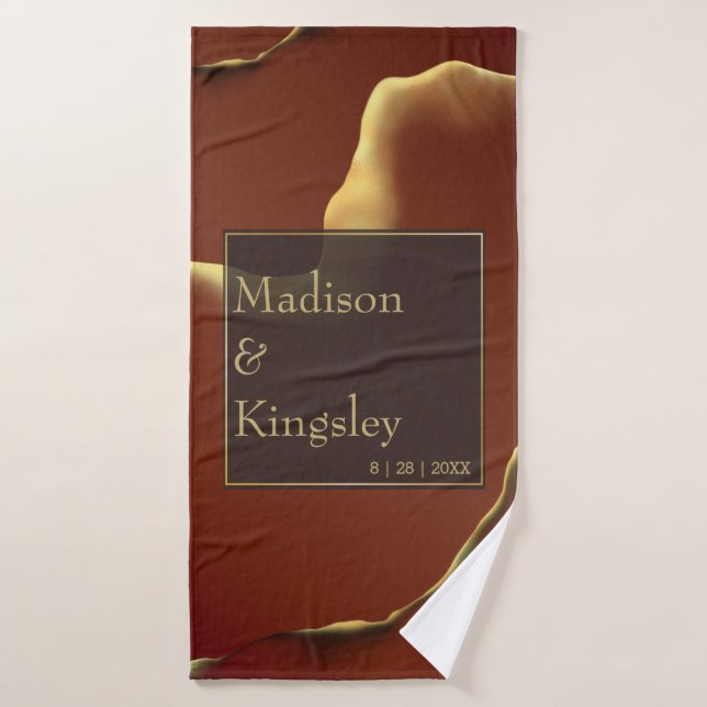 🤵 Burgundy Gold Elegant Inky Mariage Abstrait (Serviette de bain)