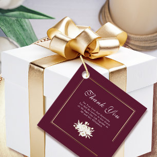 Burgundy Gold Elegante Blumenzettel Vielen Dank Geschenkanhänger