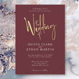 Burgundy Gold Elegante Moderne, einfache Einladung