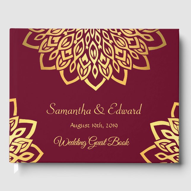 Burgundy Gold Elegante Wedding Guest Book Gästebuch (Vorderseite)
