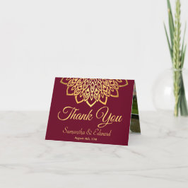 Burgundy Gold Elegantes Foto Hochzeit Dankeskarte