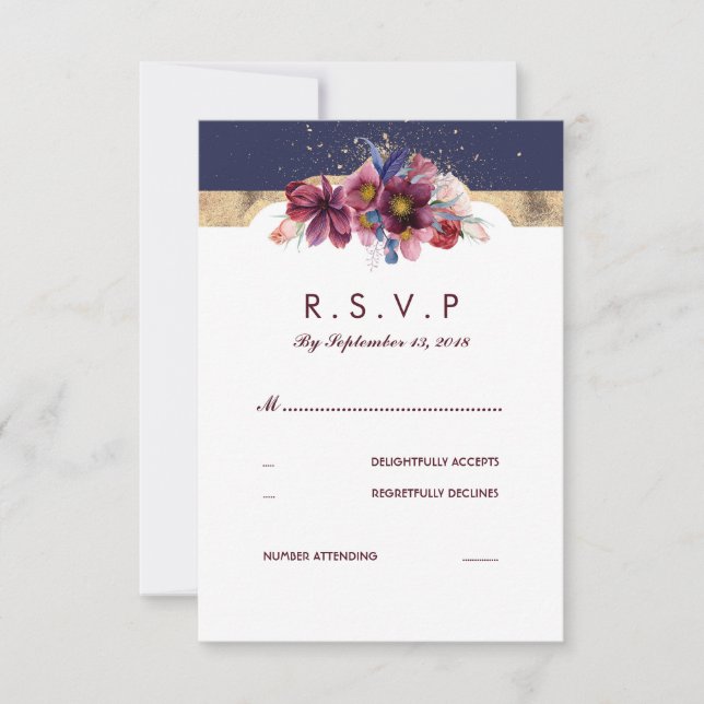 Burgundy Gold et Marsala Wedding RSVP Floral (Devant)