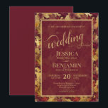 Burgundy & Gold Fall Leaves Stylish Script Wedding Einladung<br><div class="desc">This beautiful wedding invitation features a beautiful boho chic design with a watercolor background of a leaves and foliage in autumn or fall shades of burgundy and gold. It includes fancy script lettering with elaborate flourishes decorating the word "wedding" and the names of the bride and groom prominently displayed in...</div>