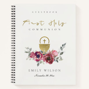 BURGUNDY GOLD FLORA ERSTER HOLY COMMUNION GÄSTEBUC NOTIZBUCH