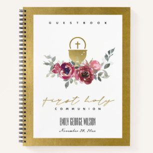 BURGUNDY GOLD FLORA ERSTER HOLY COMMUNION GÄSTEBUC NOTIZBUCH