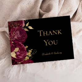 Burgundy Gold Floral Black Wedding Vielen Dank Karte