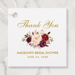 Burgundy Gold Floral Brautparty Vielen Dank Geschenkanhänger