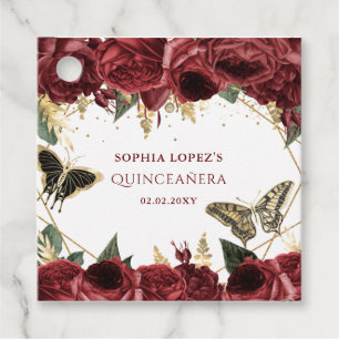 Burgundy Gold Floral Butterfliegen Quinceanera Geschenkanhänger