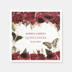 Burgundy Gold Floral Butterfliegen Quinceanera Serviette