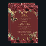 Burgundy Gold Floral Butterfly Sweet 16 Einladung<br><div class="desc">Elegant Burgundy Gold Floral Butterflies Sweet 16 Einladung</div>