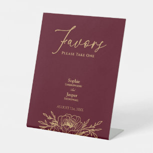 Burgundy Gold Floral Gastgeschenke Hochzeiten Sockelschild