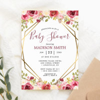 Burgundy Gold Floral Geometric Baby Dusche
