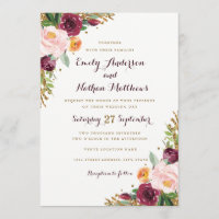 Burgundy Gold Floral Glitzer Hochzeit Einladung