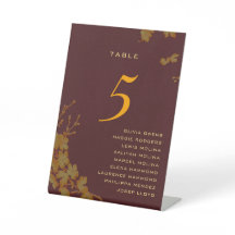 Burgundy & Gold Floral Guest Names Tischnummer