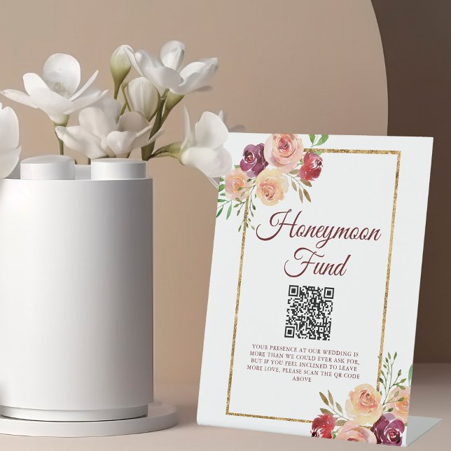 Burgundy Gold Floral Herbst Hochzeitsfonds Sockelschild (Von Creator hochgeladen)