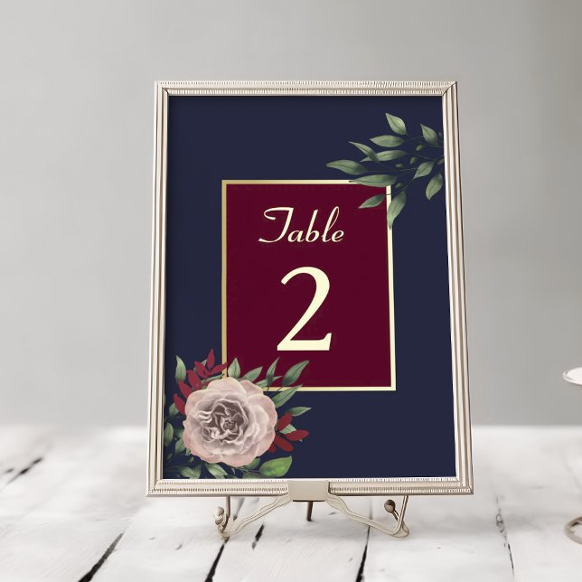 Burgundy Gold Floral Hochzeit im Herbst Tischnummer (Von Creator hochgeladen)
