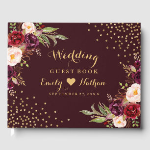 Burgundy Gold Floral Mariage Livre d'or
