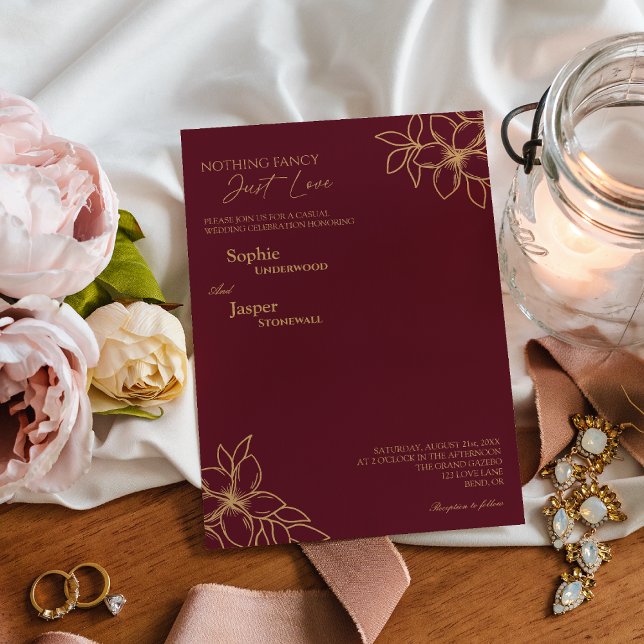 Burgundy Gold Floral Nichts Extravagante Hochzeit Einladung (Von Creator hochgeladen)