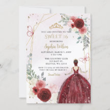 Burgundy Gold Floral Princess Sweet 16