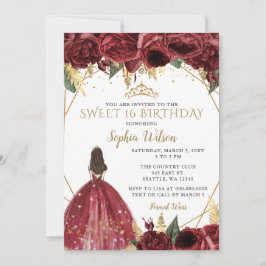 Burgundy Gold Floral Princess Sweet 16 Einladung