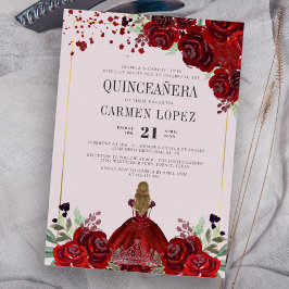 Burgundy Gold Floral Prinzessin Birthday Quinceane Einladung