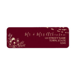 Burgundy Gold Floral Return Address Label