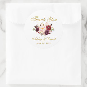 Burgundy Gold Floral Wedding Danke Runder Aufkleber