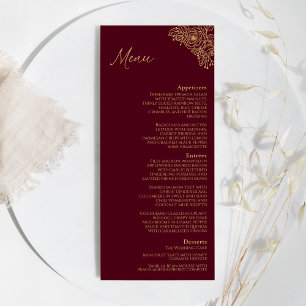 Burgundy Gold Floral Wedding Flat Menu Menükarte