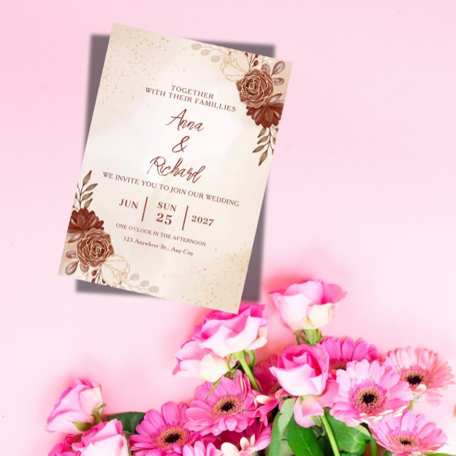 Burgundy & Gold Floral Wedding Invitation (Créateur téléchargé)