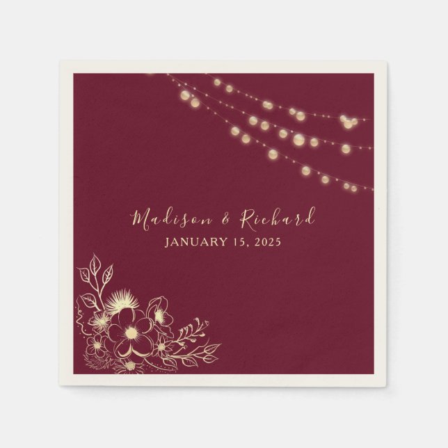Burgundy Gold Floral Wedding Napkins Serviette (Vorderseite)